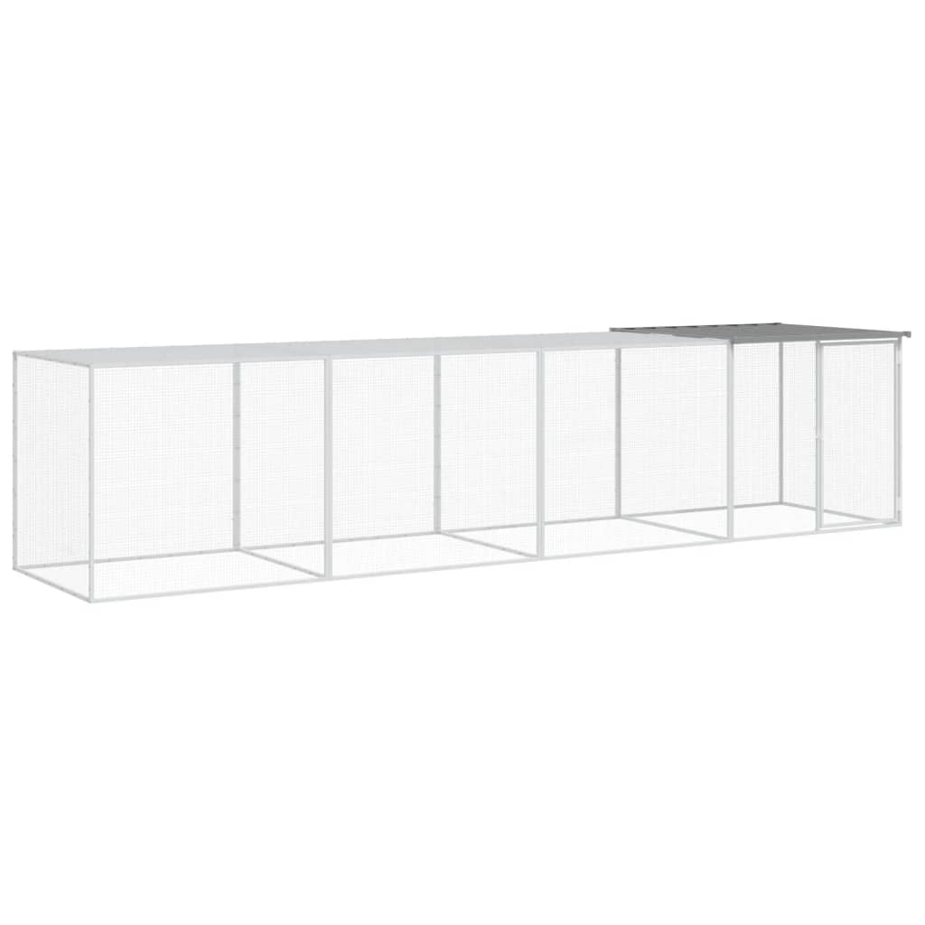 hønsebur med tag 403x98x90 cm galvaniseret stål lysegrå