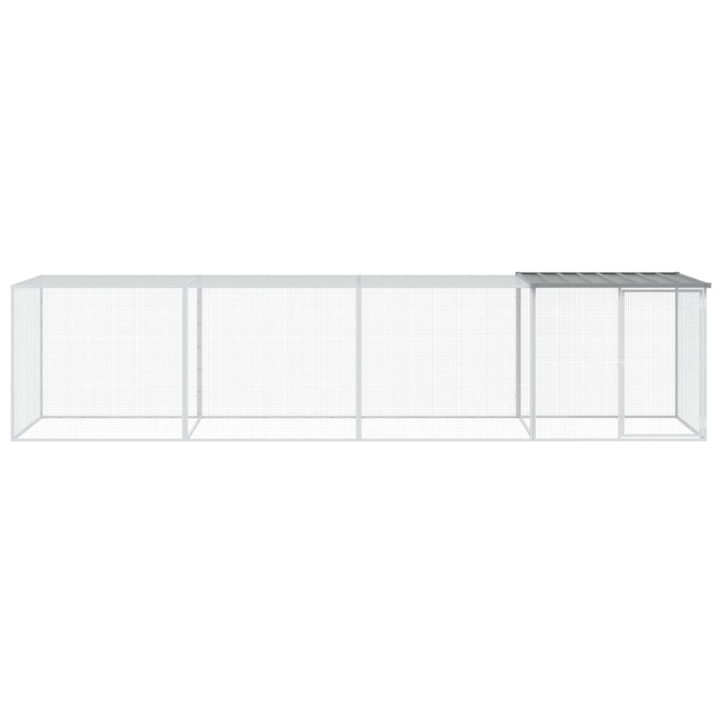 hønsebur med tag 403x98x90 cm galvaniseret stål lysegrå