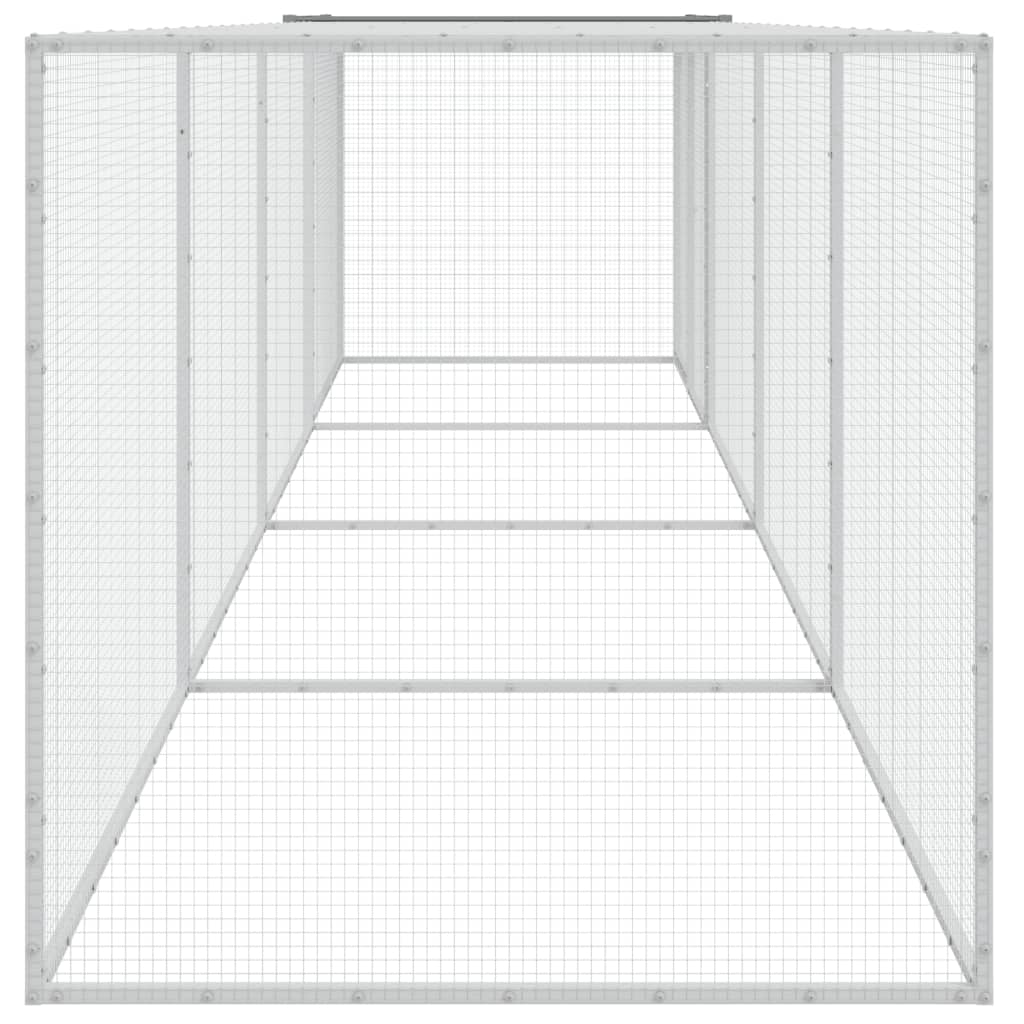 hønsebur med tag 403x98x90 cm galvaniseret stål lysegrå