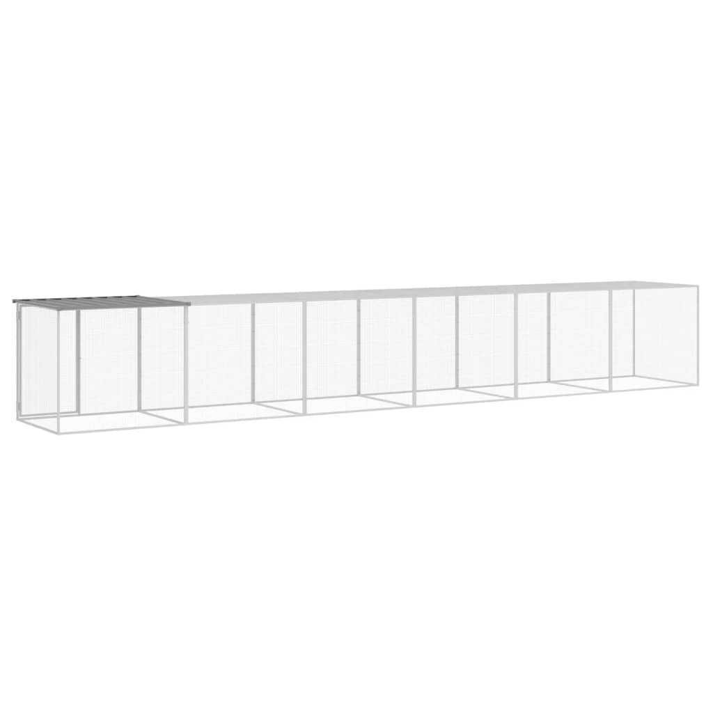 hønsehus med tag 603x98x90 cm galvaniseret stål lysegrå