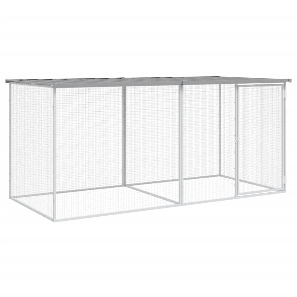 kyllingebur med tag lysegrå 203x98x90 cm galvaniseret stål