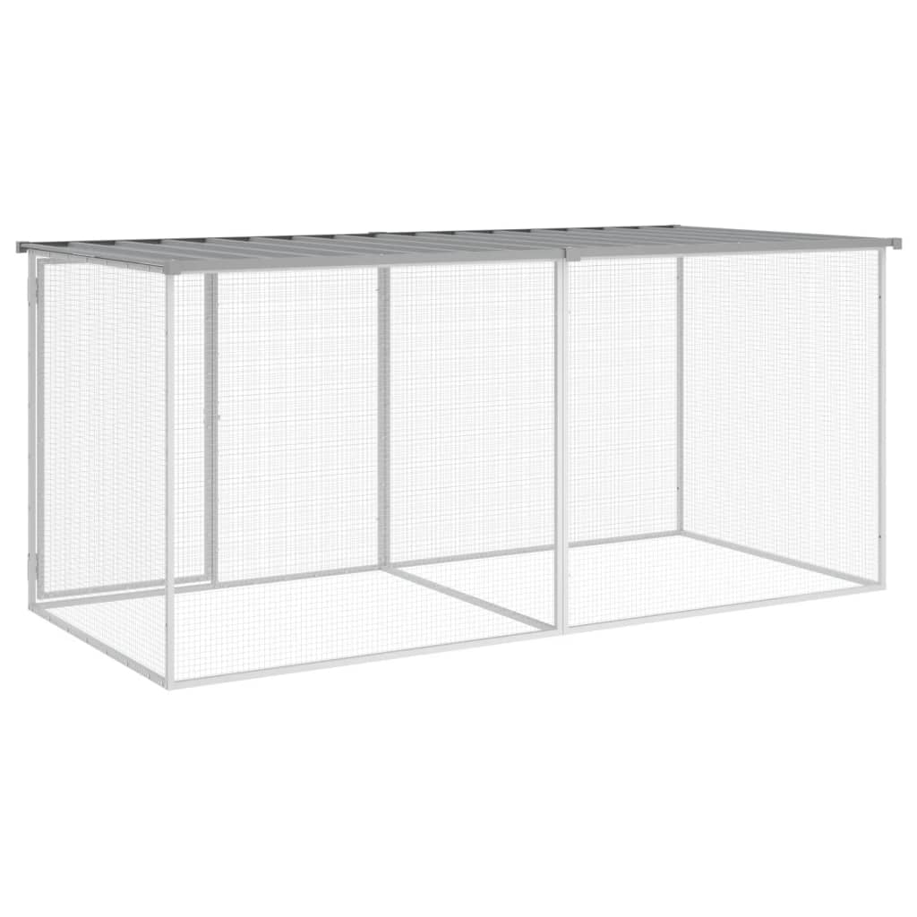 kyllingebur med tag lysegrå 203x98x90 cm galvaniseret stål