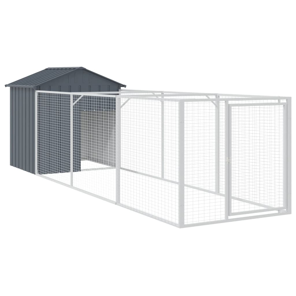 hundehus med tag 117x405x123 cm galvaniseret stål antracitgrå