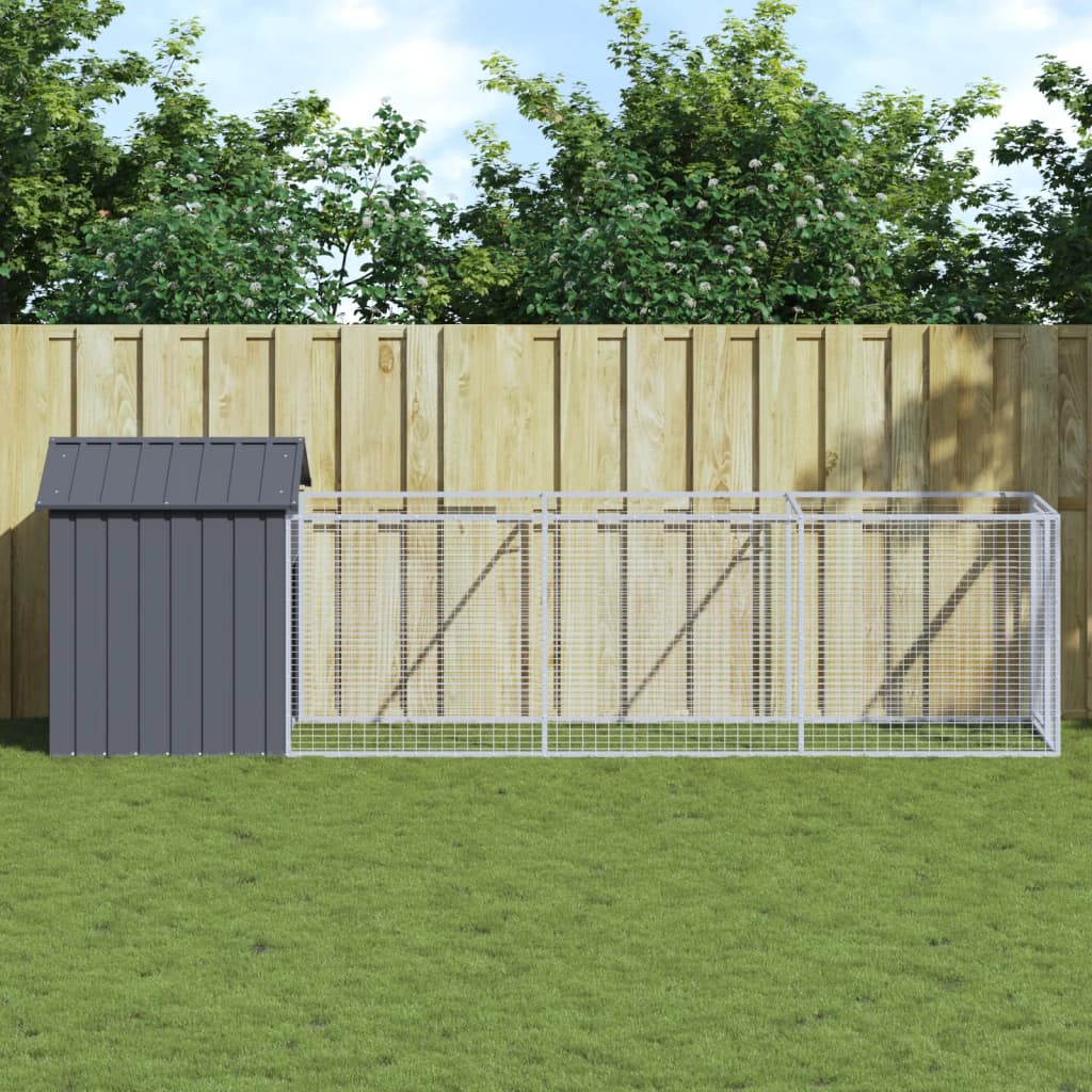 hundehus med tag 117x405x123 cm galvaniseret stål antracitgrå