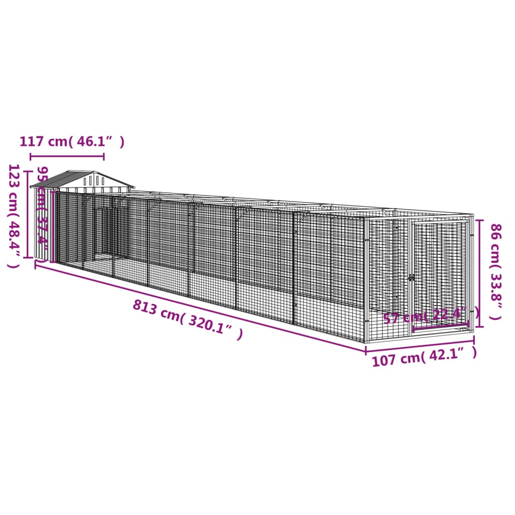 hundehus med tag 117x813x123 cm galvaniseret stål antracitgrå