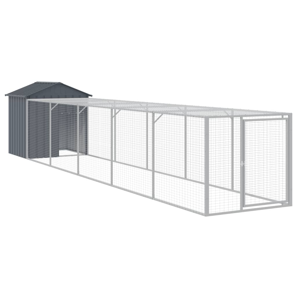 hønsehus med løbegård 117x609x123 cm galvaniseret stål antracit