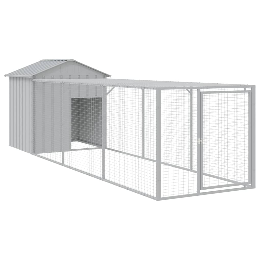 hønsehus med løbegård 117x405x123 cm galvaniseret stål lysegrå