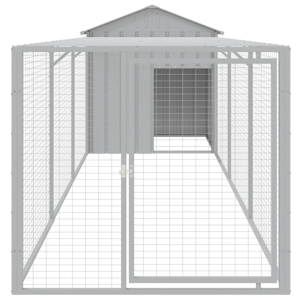 hønsehus med løbegård 117x405x123 cm galvaniseret stål lysegrå