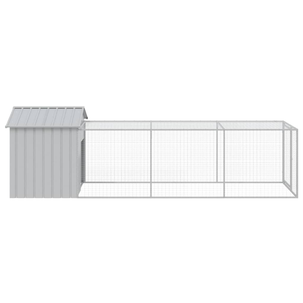 hønsehus med løbegård 117x405x123 cm galvaniseret stål lysegrå
