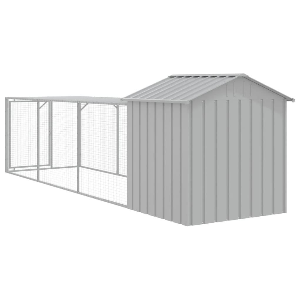 hønsehus med løbegård 117x405x123 cm galvaniseret stål lysegrå