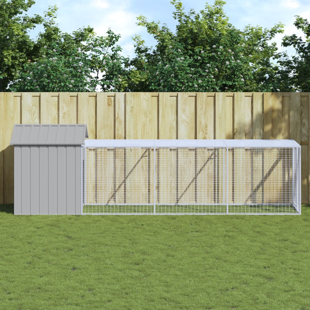 hønsehus med løbegård 117x405x123 cm galvaniseret stål lysegrå