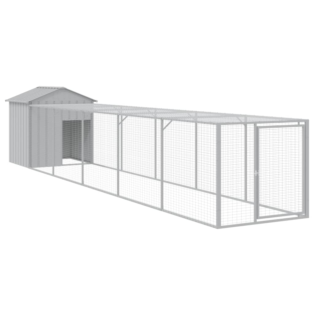 hønsehus med løbegård 117x609x123 cm galvaniseret stål lysegrå