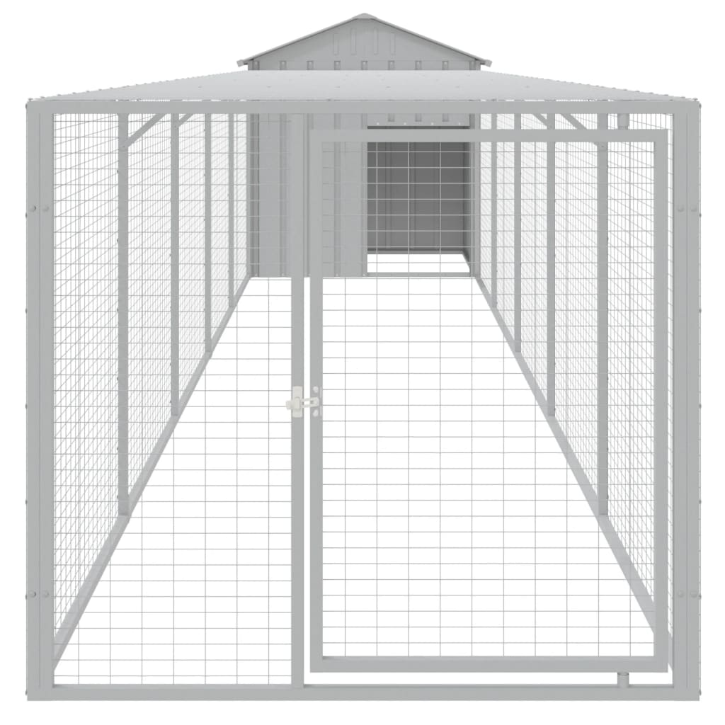 hønsehus med løbegård 117x609x123 cm galvaniseret stål lysegrå