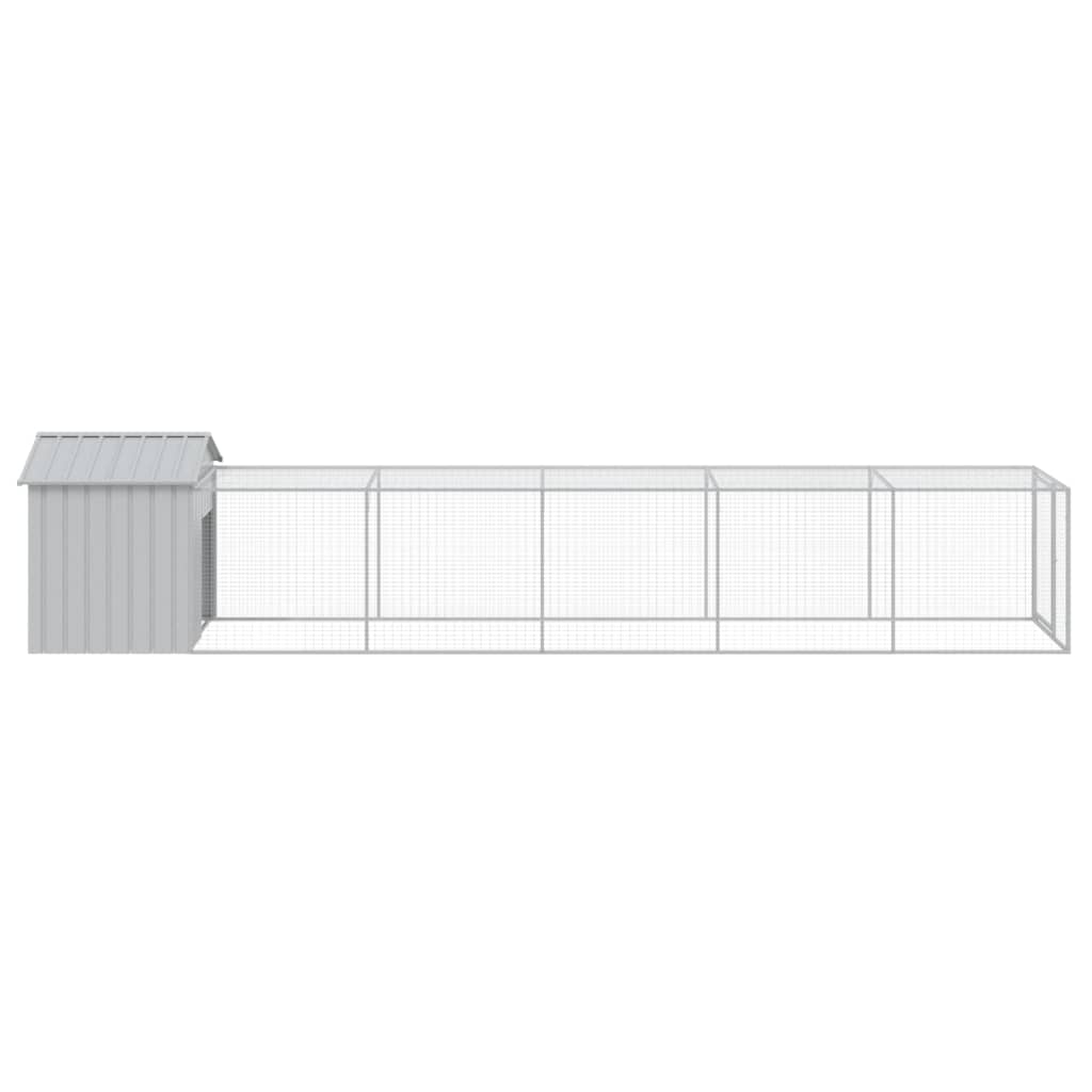hønsehus med løbegård 117x609x123 cm galvaniseret stål lysegrå