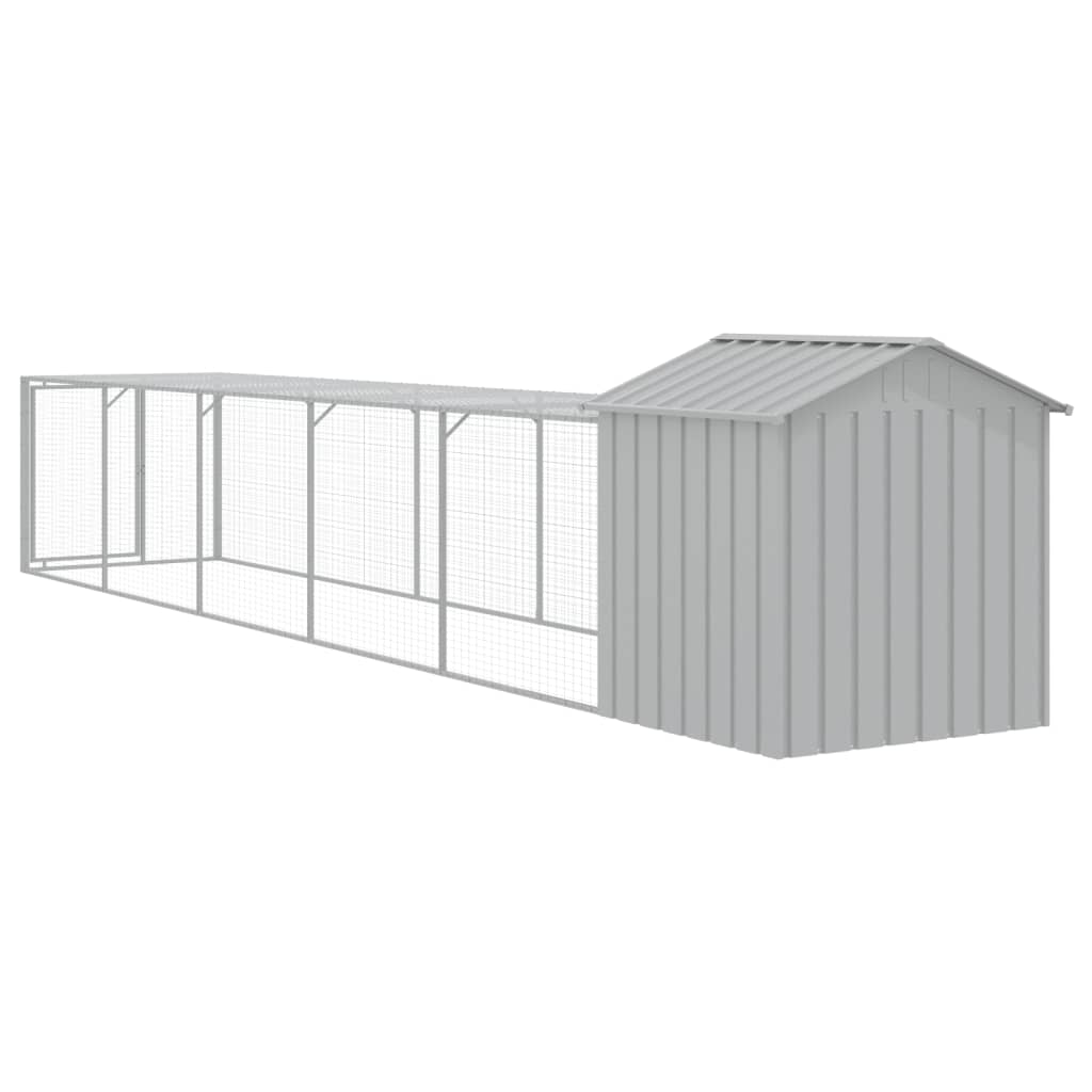 hønsehus med løbegård 117x609x123 cm galvaniseret stål lysegrå