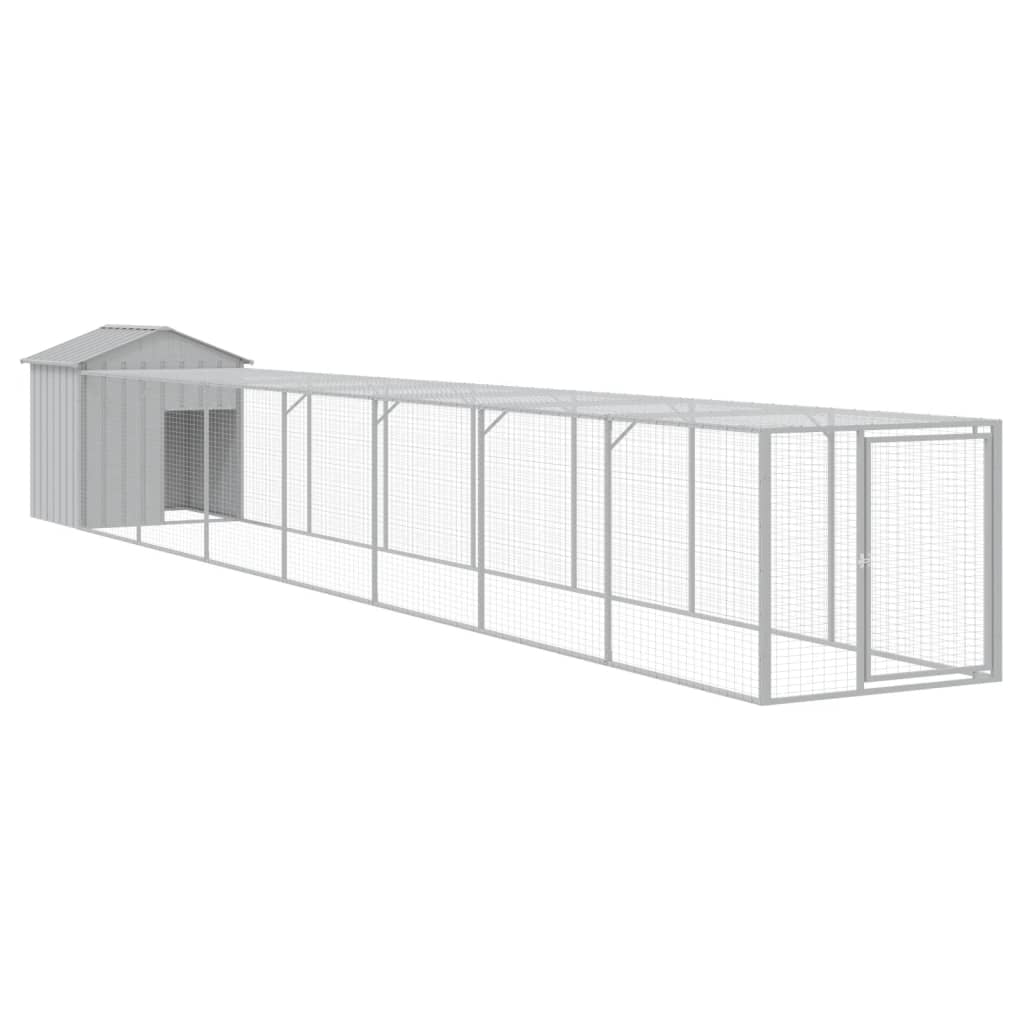 hønsehus med løbegård 117x813x123 cm galvaniseret stål lysegrå