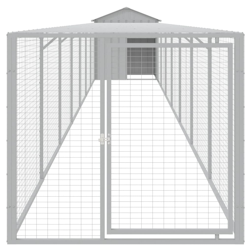 hønsehus med løbegård 117x813x123 cm galvaniseret stål lysegrå