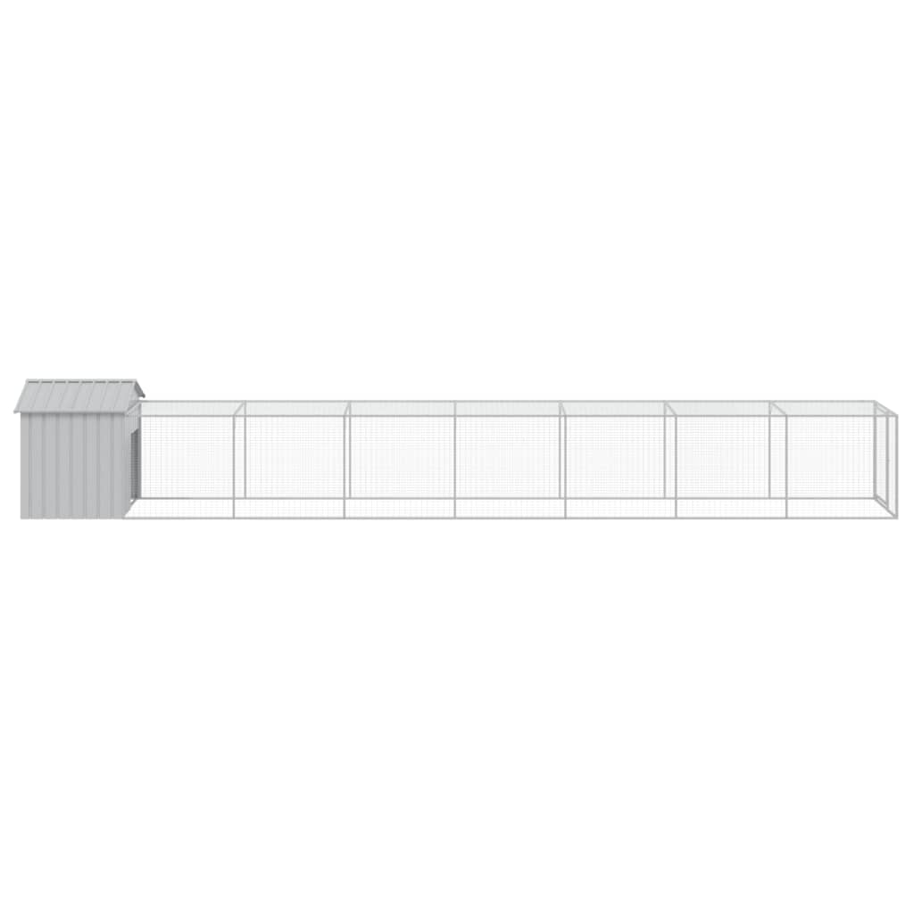 hønsehus med løbegård 117x813x123 cm galvaniseret stål lysegrå