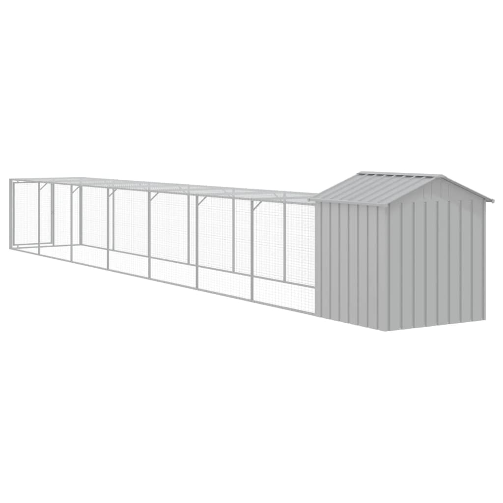 hønsehus med løbegård 117x813x123 cm galvaniseret stål lysegrå