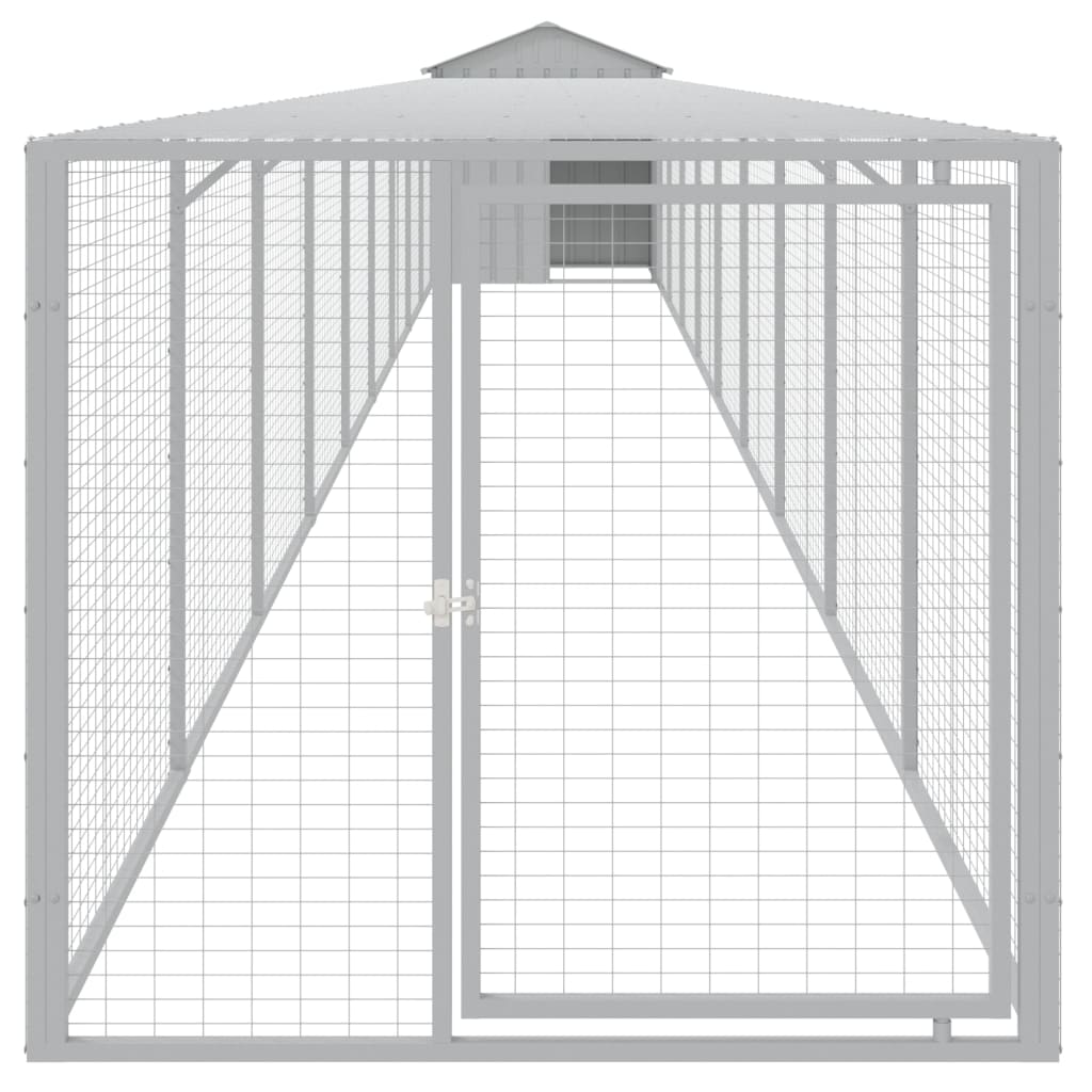 hønsehus med løbegård 117x1017x123 cm galvaniseret stål lysegrå