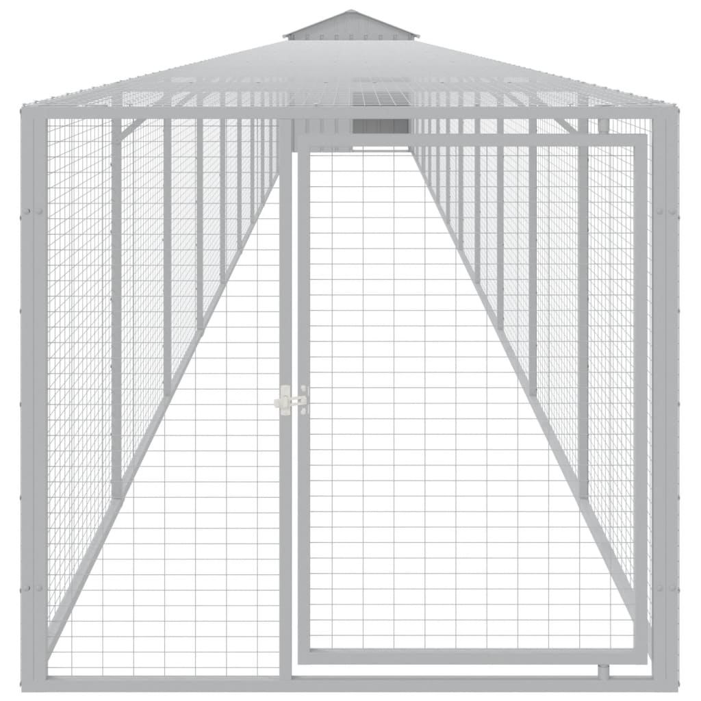 hønsehus med løbegård 117x1221x123 cm galvaniseret stål lysegrå