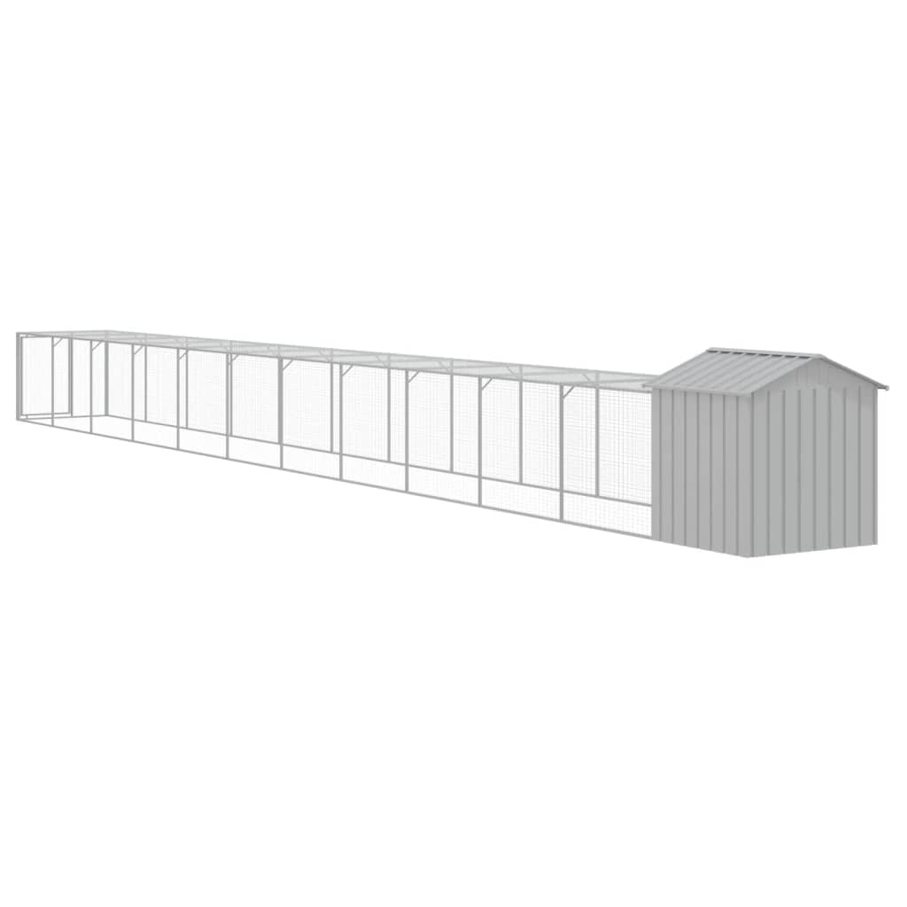 hønsehus med løbegård 117x1221x123 cm galvaniseret stål lysegrå