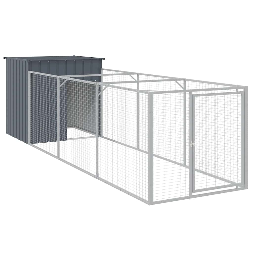 hundehus med løbegård 110x405x110 cm galvaniseret stål antracit