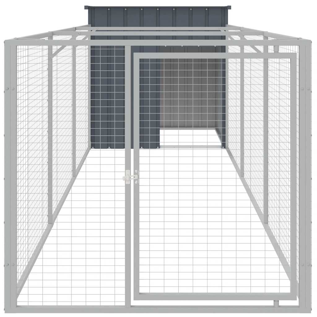 hundehus med løbegård 110x405x110 cm galvaniseret stål antracit