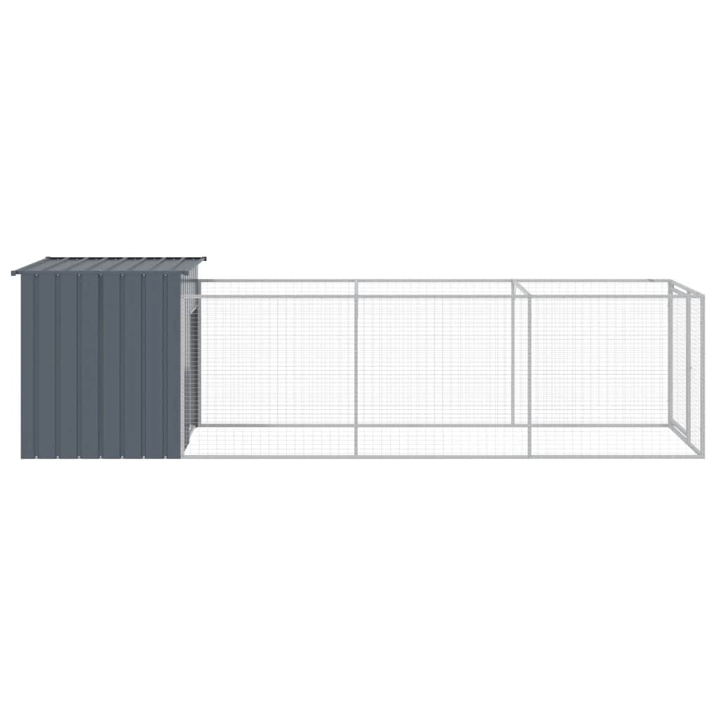 hundehus med løbegård 110x405x110 cm galvaniseret stål antracit