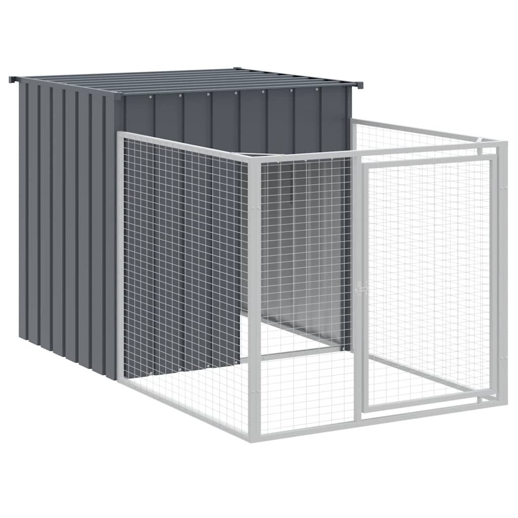 hundehus med løbegård 110x405x110 cm galvaniseret stål antracit