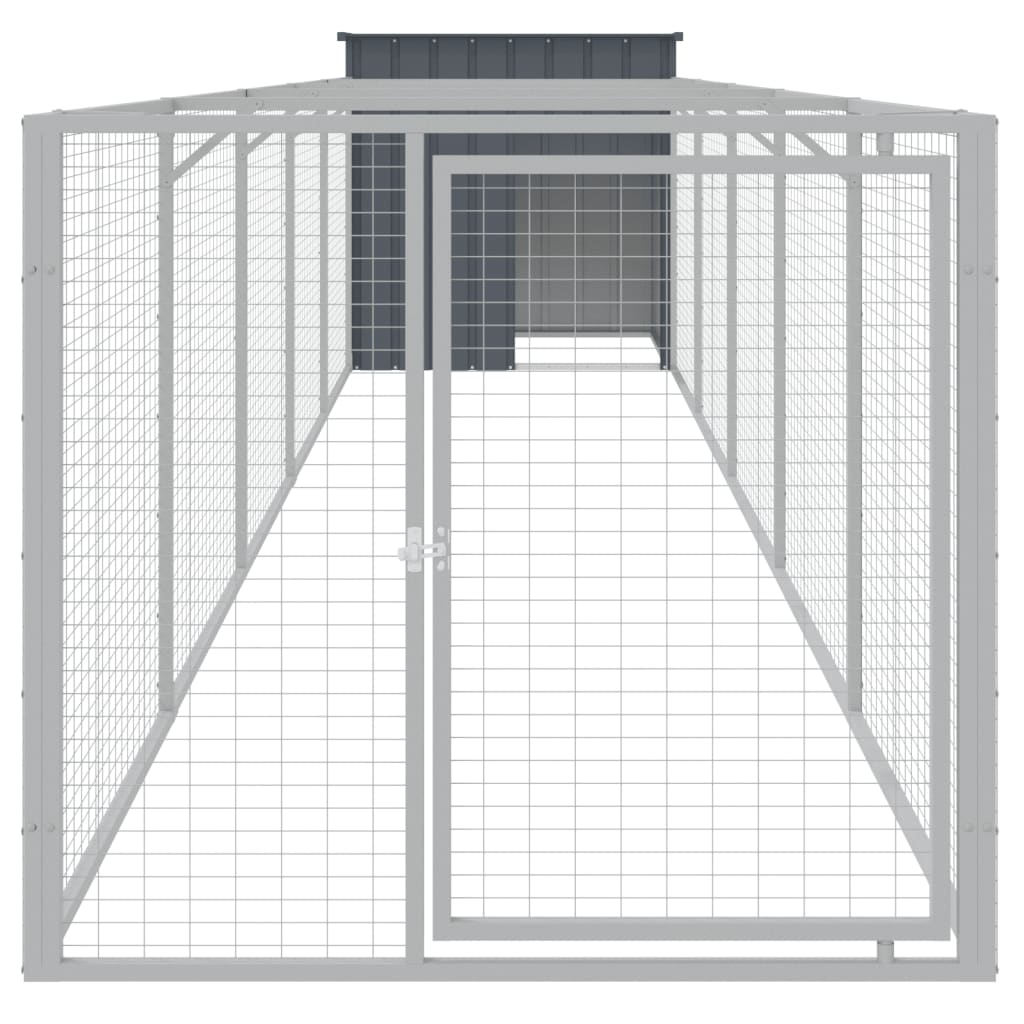 hundehus med løbegård 110x609x110 cm galvaniseret stål antracit