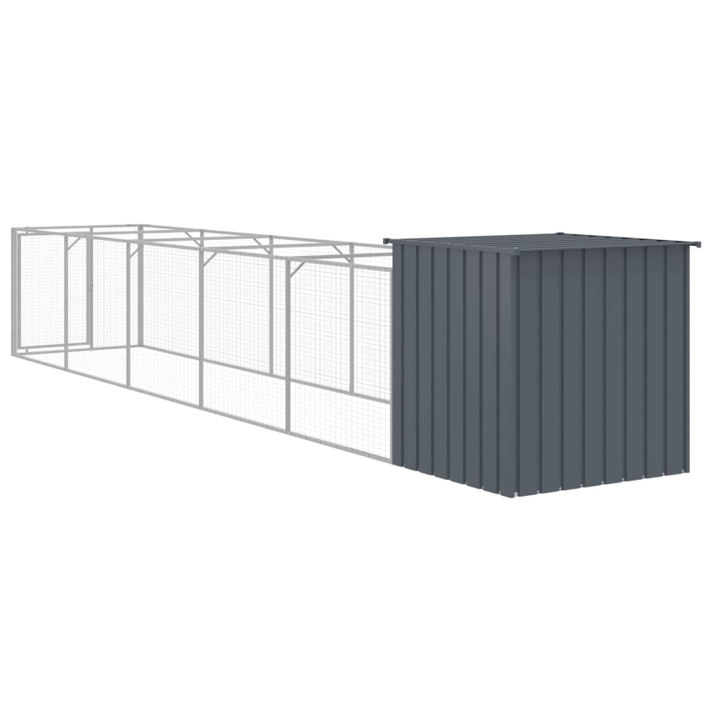 hundehus med løbegård 110x609x110 cm galvaniseret stål antracit