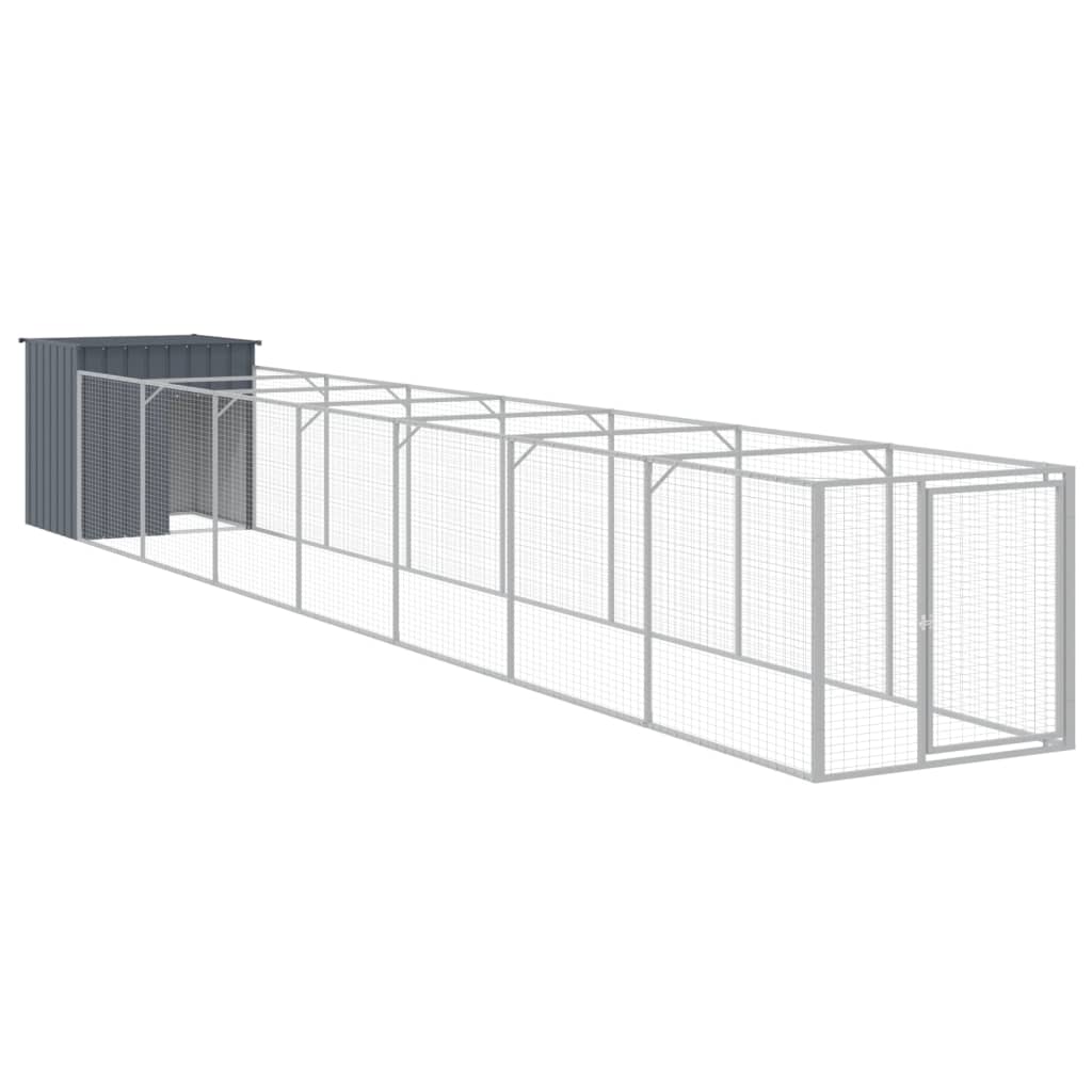 hundehus med løbegård 110x813x110 cm galvaniseret stål antracit