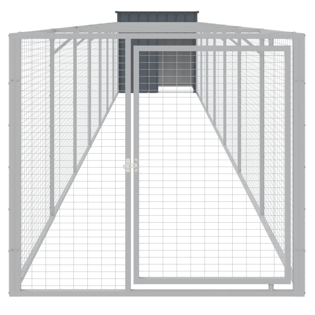 hundehus med løbegård 110x813x110 cm galvaniseret stål antracit
