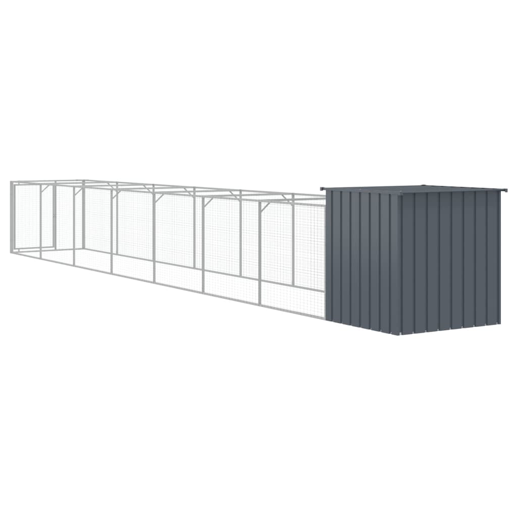 hundehus med løbegård 110x813x110 cm galvaniseret stål antracit