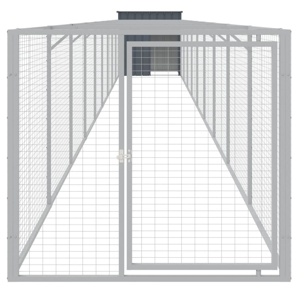 hundehus m. løbegård 110x1017x110 cm galvaniseret stål antracit