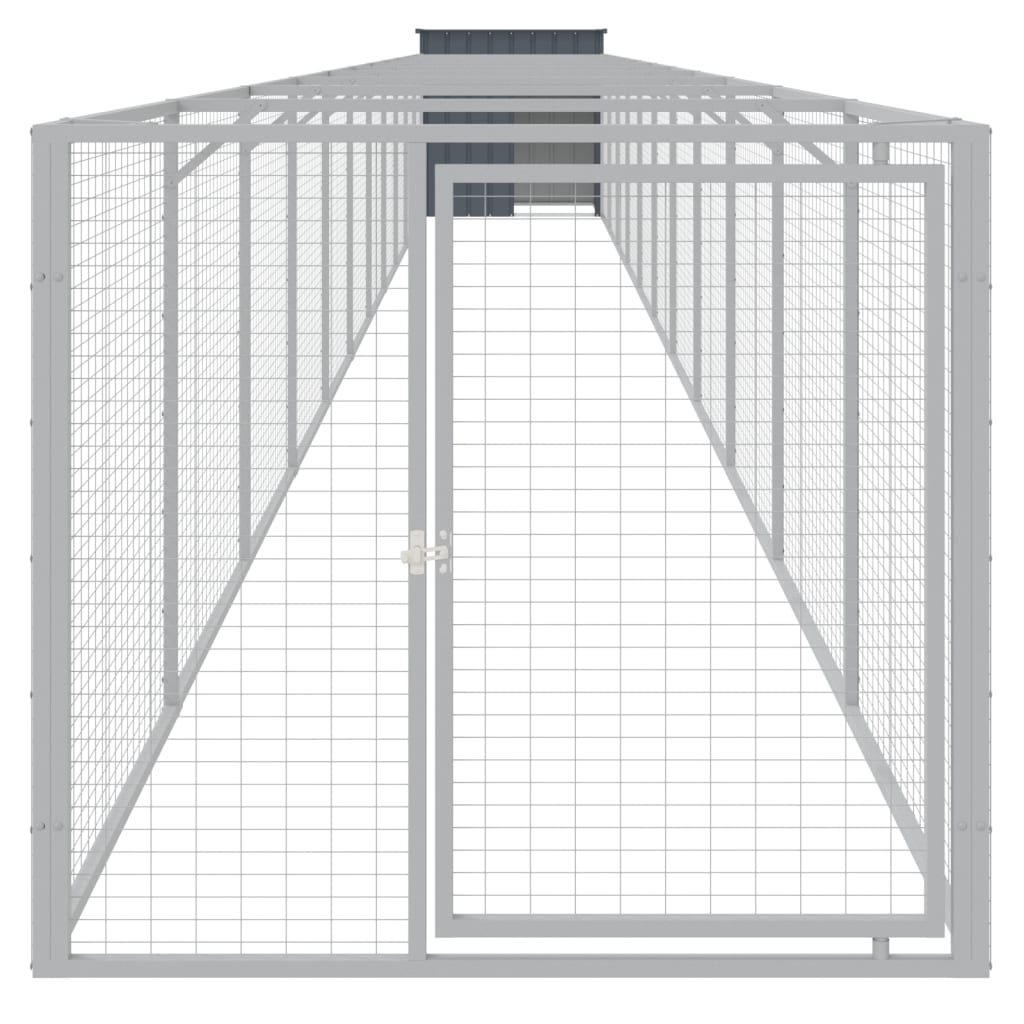 hundehus m. løbegård 110x1221x110 cm galvaniseret stål antracit