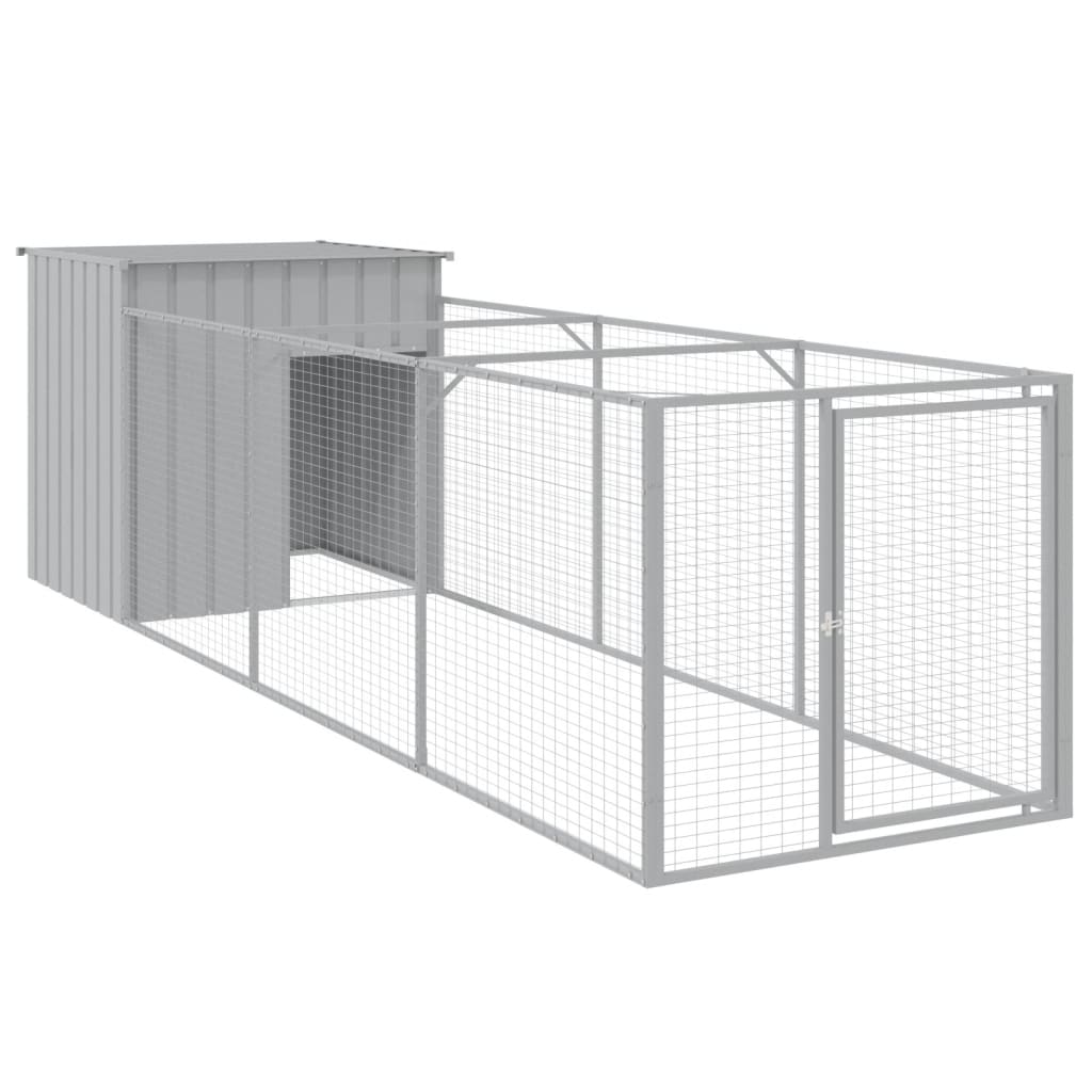 hundehus med løbegård 110x405x110 cm galvaniseret stål lysegrå