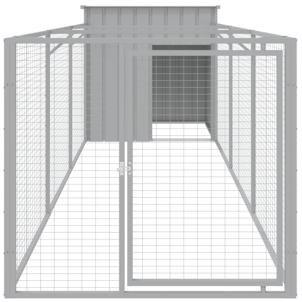 hundehus med løbegård 110x405x110 cm galvaniseret stål lysegrå
