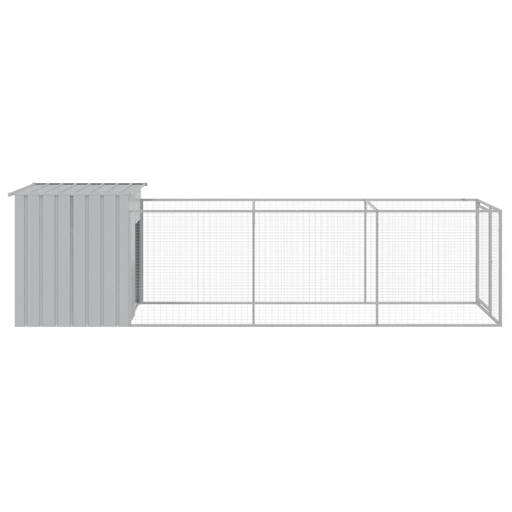 hundehus med løbegård 110x405x110 cm galvaniseret stål lysegrå