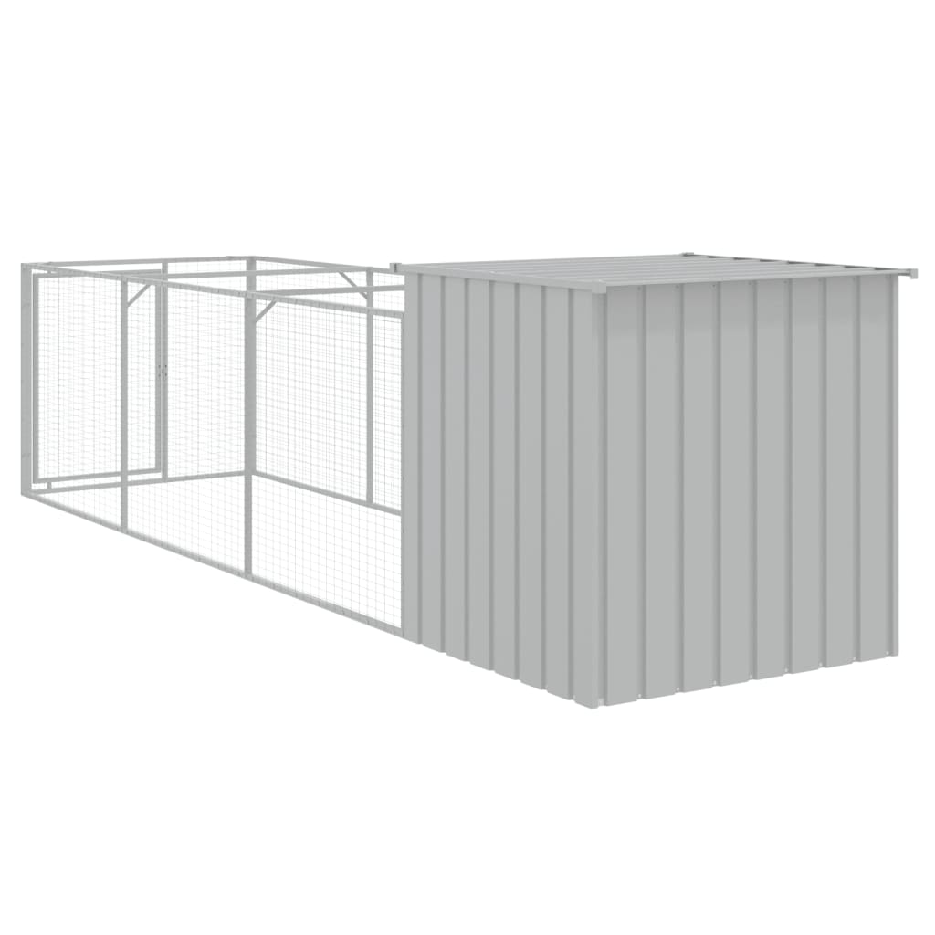 hundehus med løbegård 110x405x110 cm galvaniseret stål lysegrå