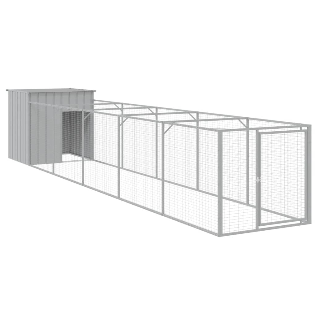 hundehus med løbegård 110x609x110 cm galvaniseret stål lysegrå