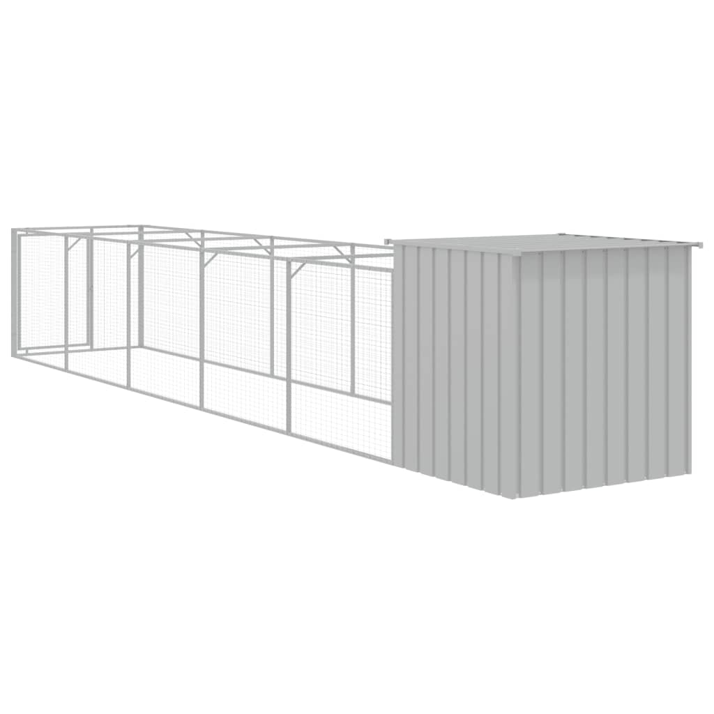 hundehus med løbegård 110x609x110 cm galvaniseret stål lysegrå