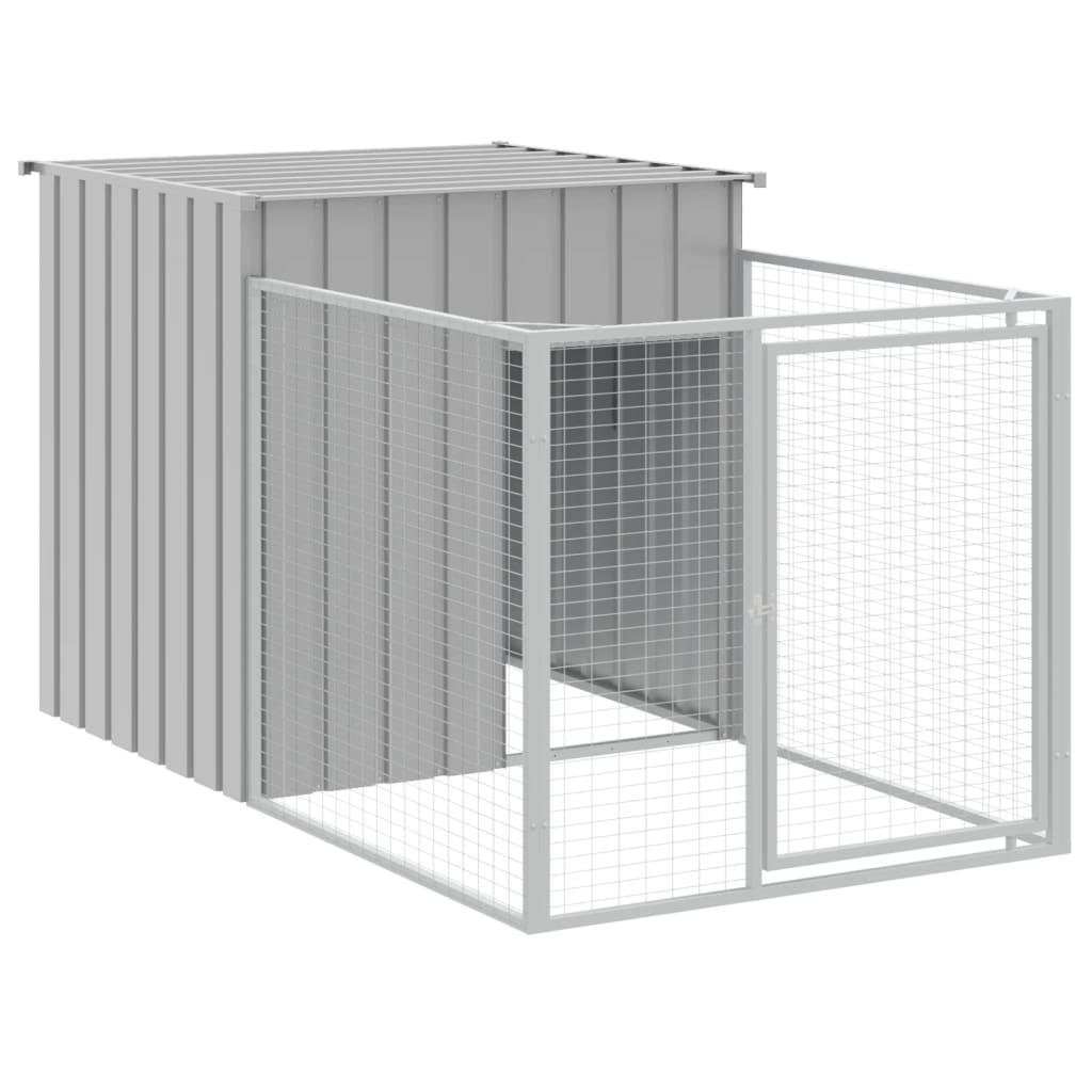 hundehus med løbegård 110x609x110 cm galvaniseret stål lysegrå
