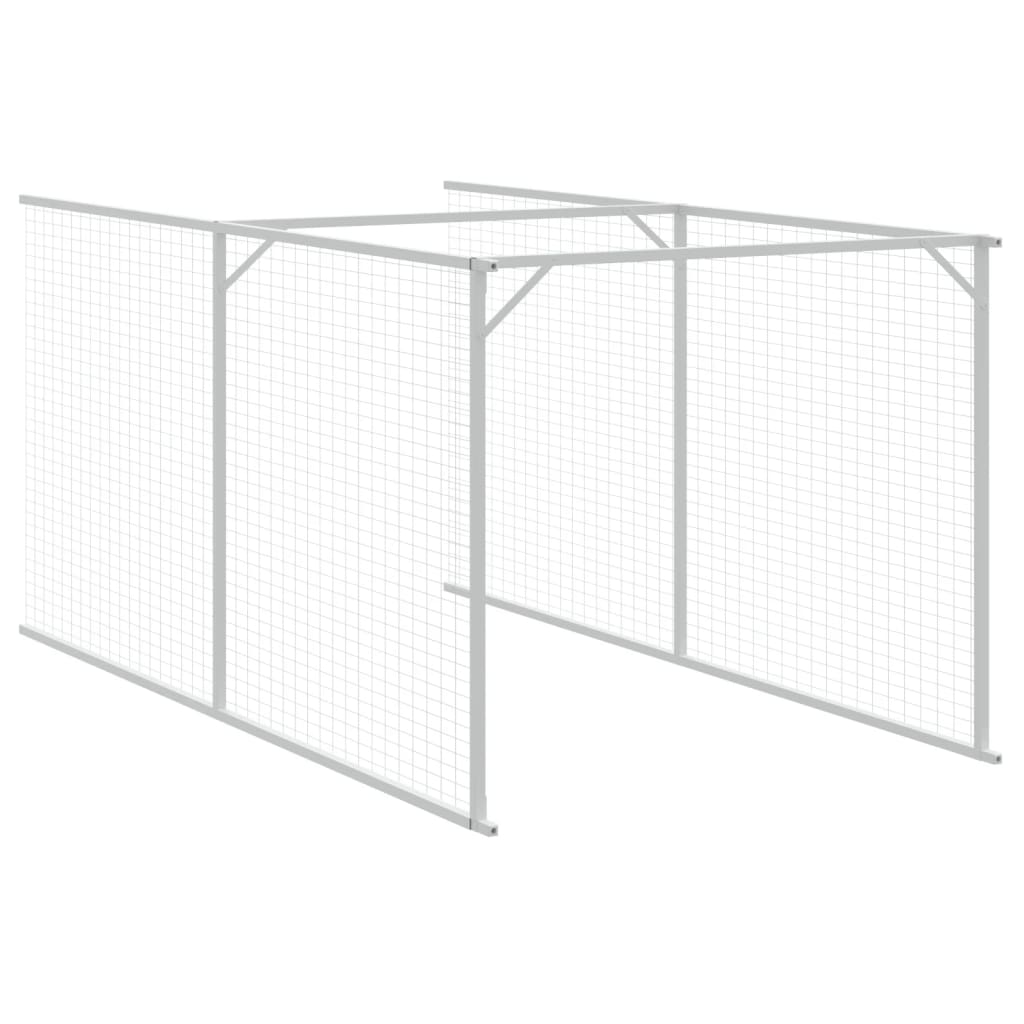 hundehus med løbegård 110x609x110 cm galvaniseret stål lysegrå