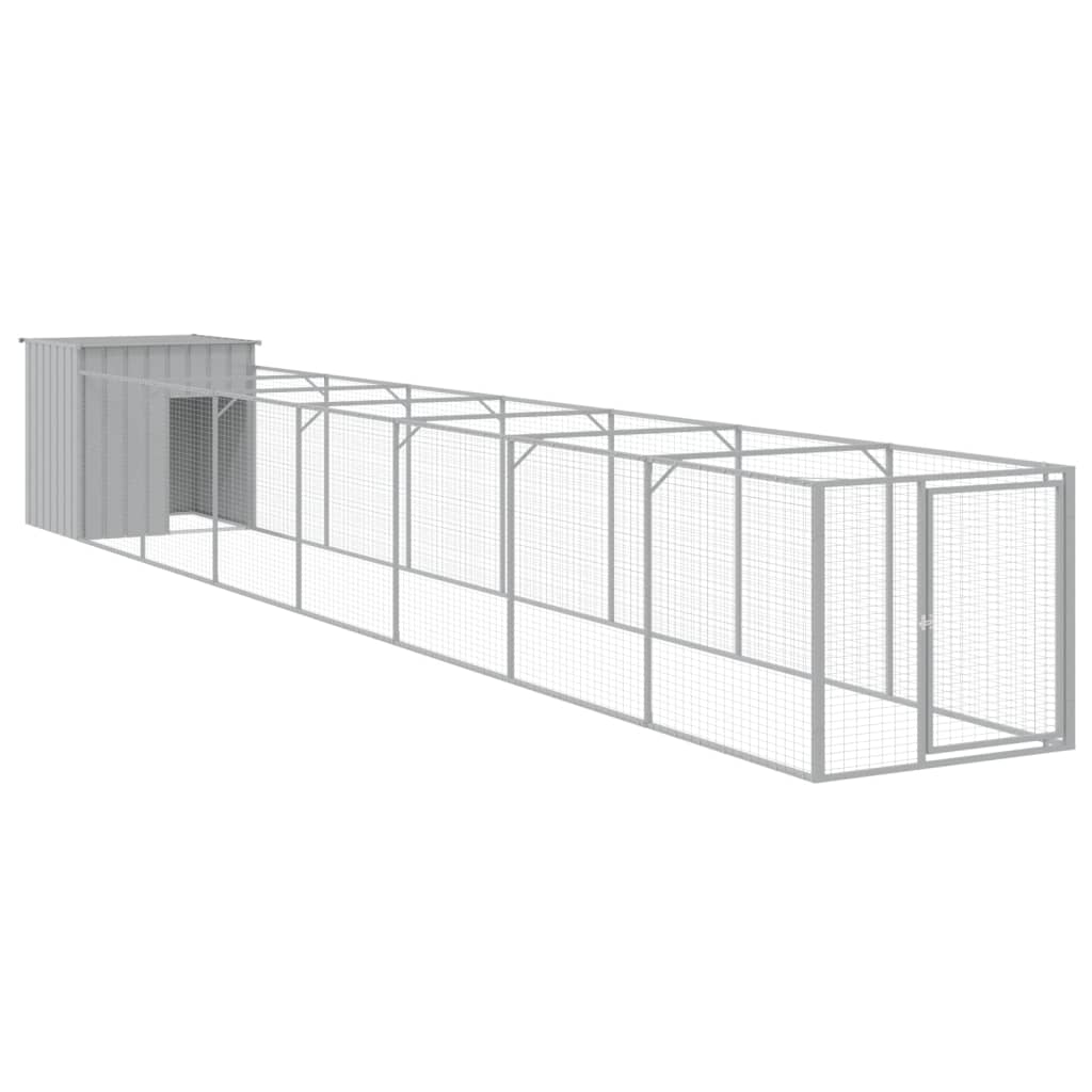 hundehus med løbegård 110x813x110 cm galvaniseret stål lysegrå