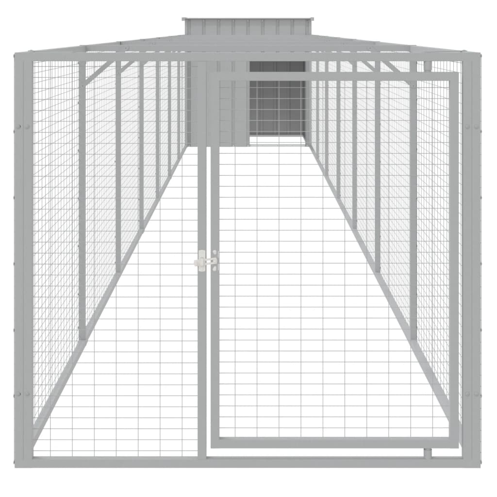 hundehus med løbegård 110x813x110 cm galvaniseret stål lysegrå