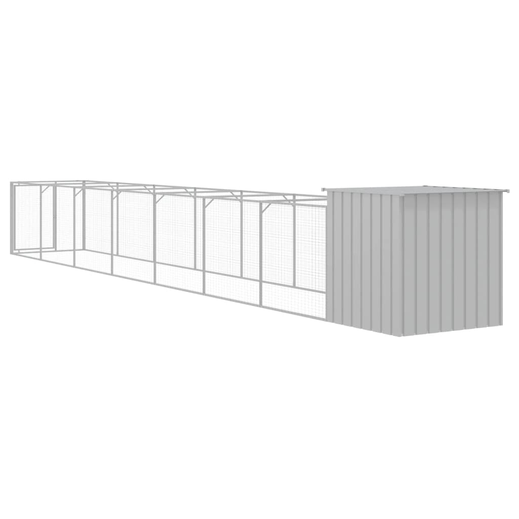 hundehus med løbegård 110x813x110 cm galvaniseret stål lysegrå