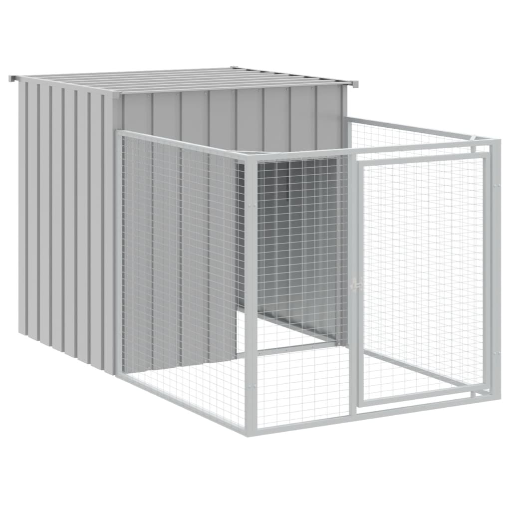 hundehus med løbegård 110x813x110 cm galvaniseret stål lysegrå