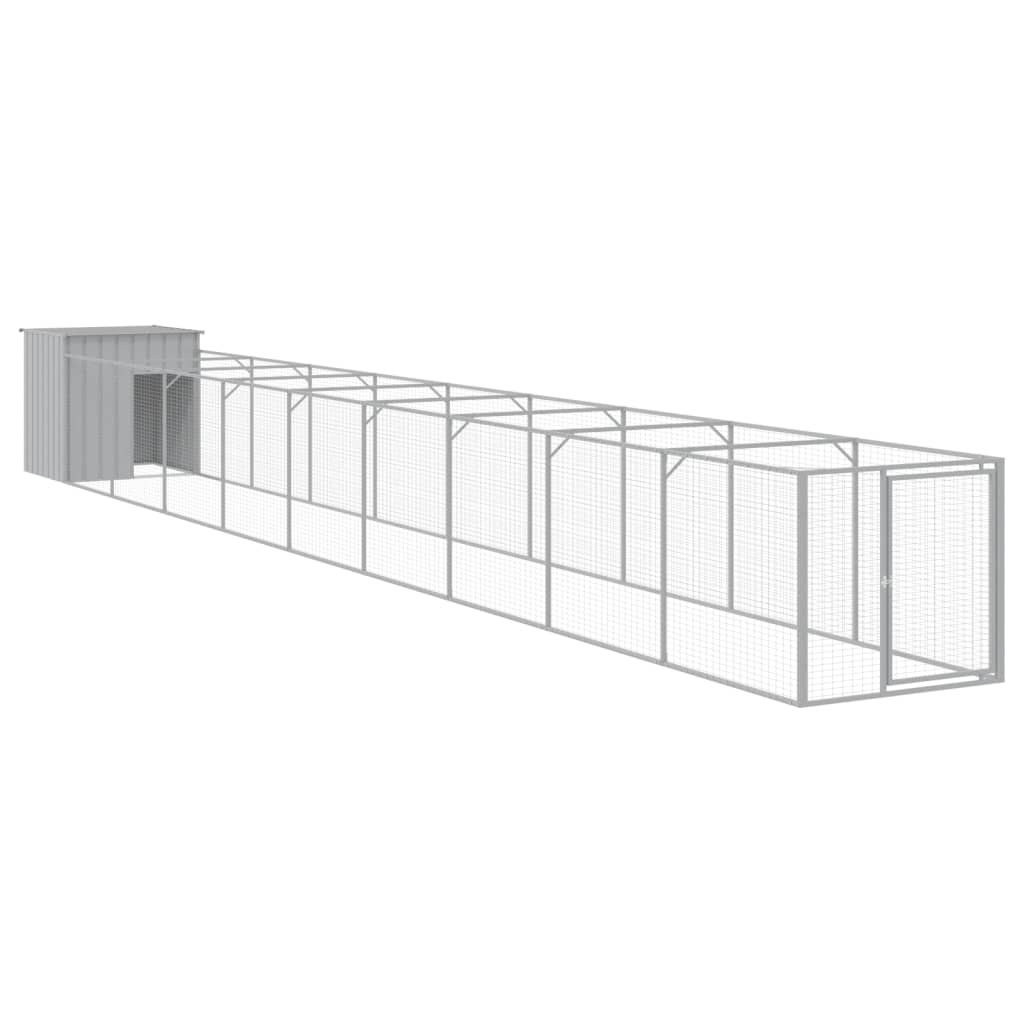 hundehus med løbegård 110x1017x110 cm galvaniseret stål lysegrå